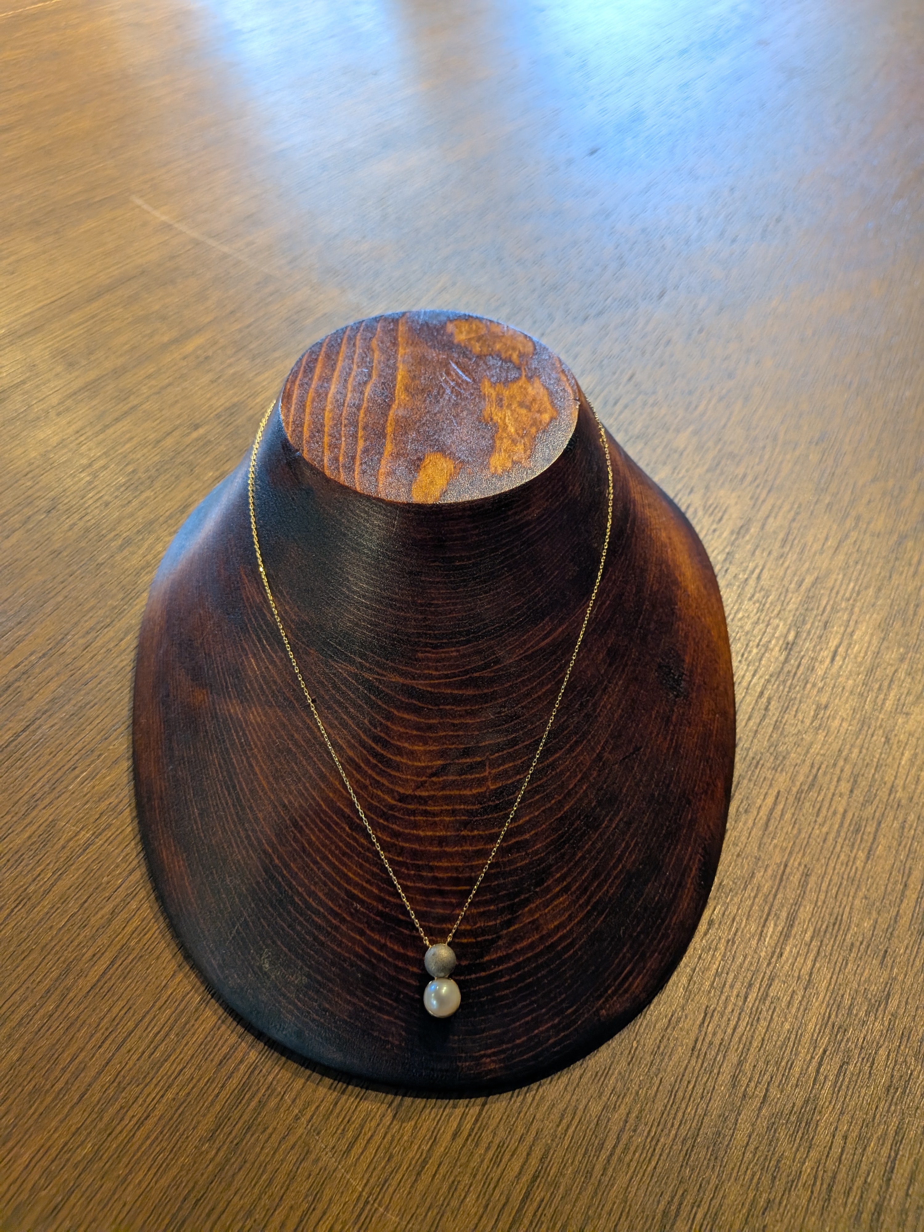 Okinawan Ryukyu Naha Lacquer Jewelry Collection: Kakuman Fine Jewelry , Handcrafted 18K Yellow Gold/Silver Lacquer Sphere & Pearl Pendant Necklace - thumbnail 2