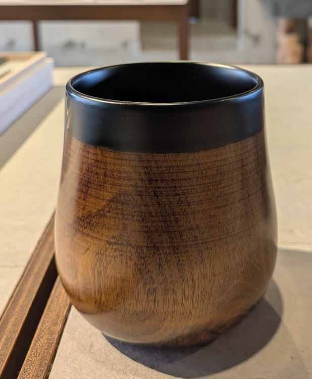 Okinawan Ryukyu Naha Lacquerware Collection: Kakuman Fine Lacquerware, Handcrafted “Nekoashi” (Cat-Foot) Inspired Wood & Matte Black Urushi Cup - thumbnail 2