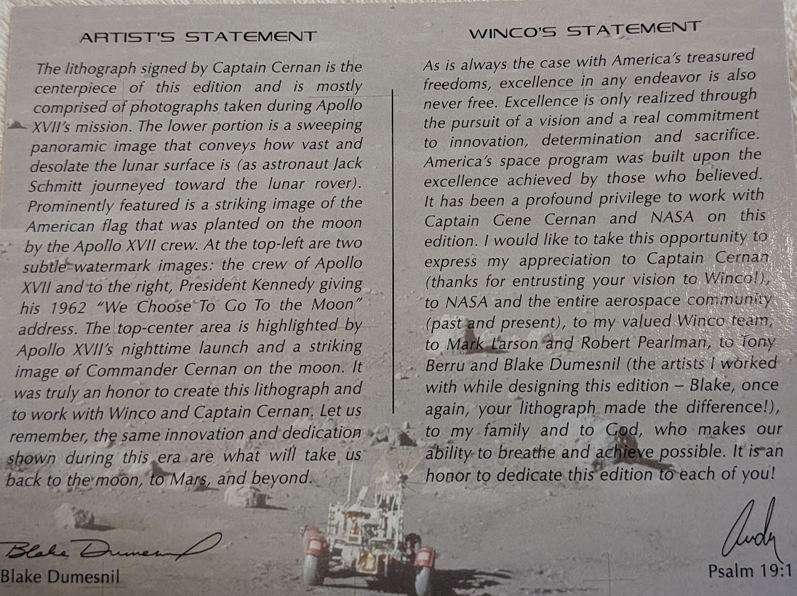 Gene Cernan Signed Photo Display — Apollo 17 XVII: Celebrating the Golden Age of Space Heritage & Historical Collectibles - thumbnail 7