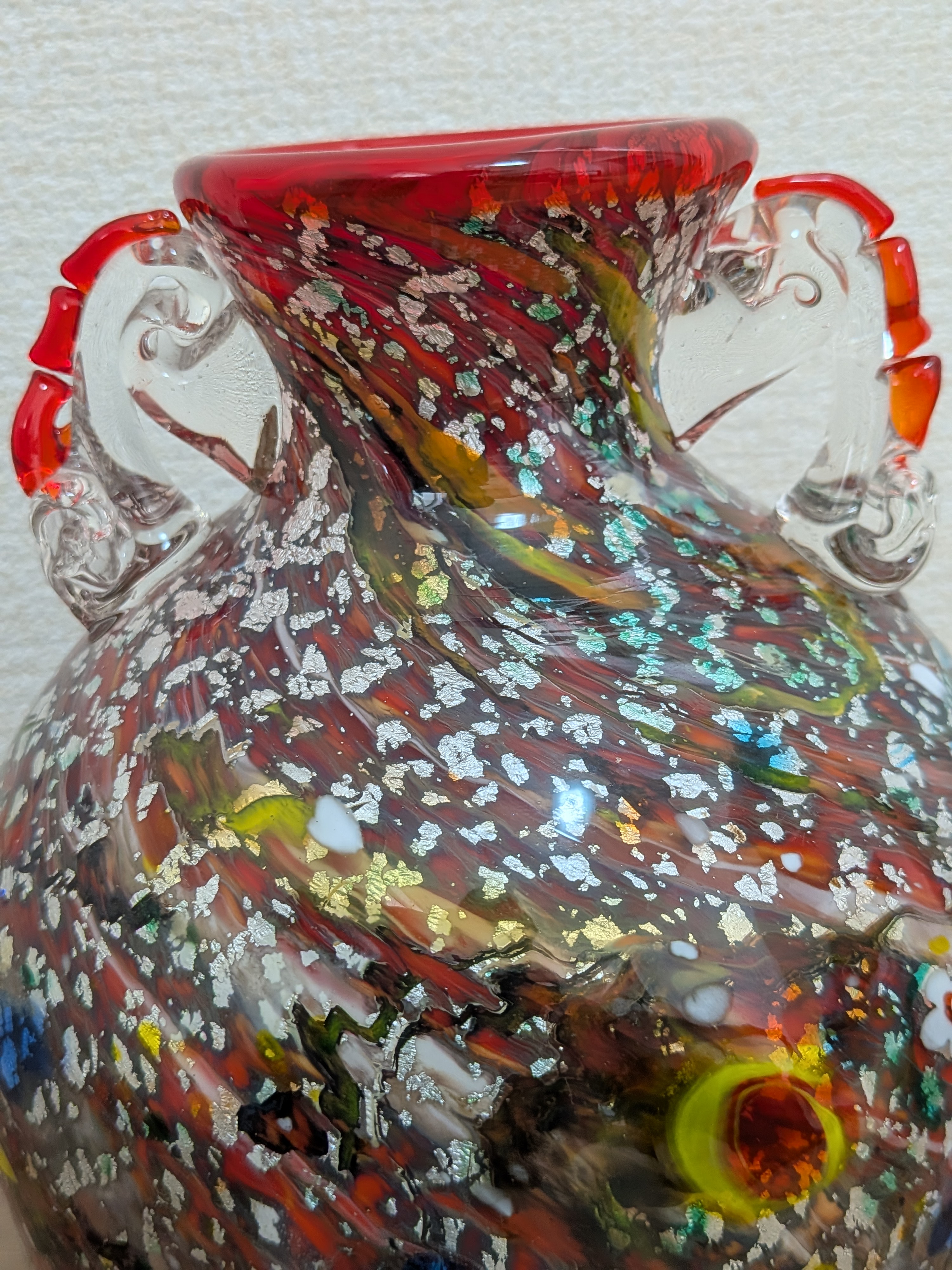 Authentic Italian Murano Art Glass Collection: Master Stefano Toso (S. Toso) - Venetian Tutti Frutti & Silver Leaf Amphora Vase, Vaso a Anfora - image 3