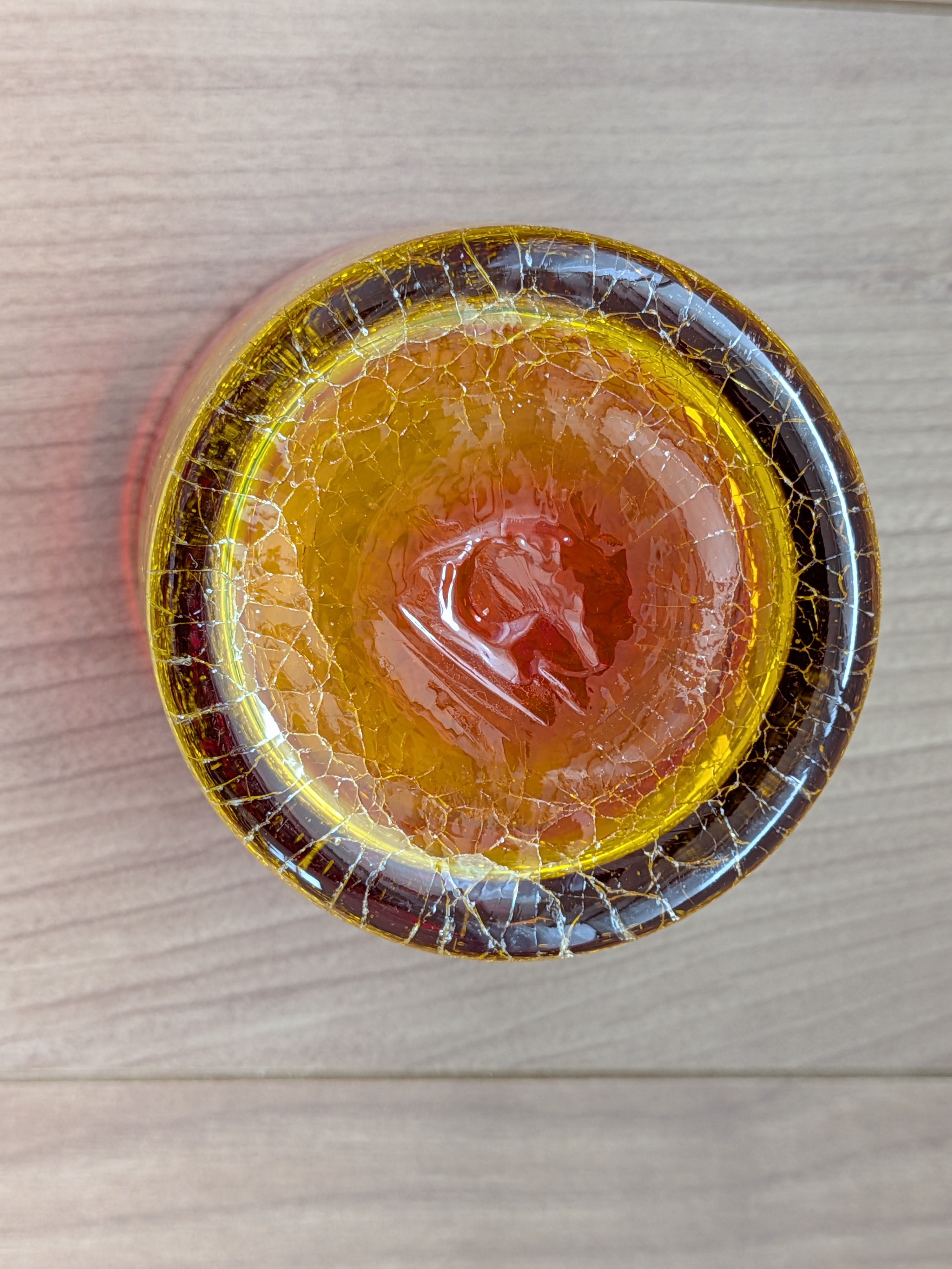 Okinawan Ryukyu Hand-Blown Glass Collection: Inamine Family Studio Artisan Shoichi Inamine (稲嶺 尚), Ruby & Amber Flame Crackle Rock Cup - 宙吹ガラス - thumbnail 3