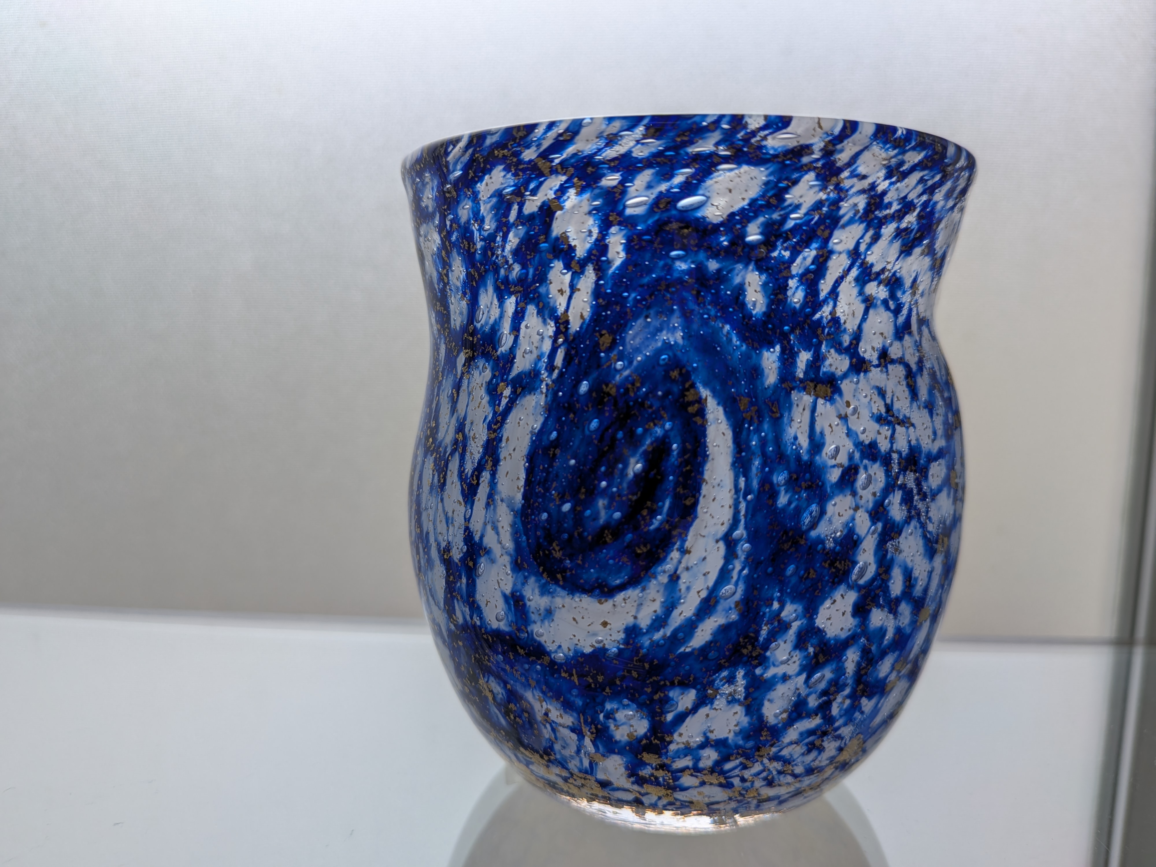 Okinawan Ryukyu Hand-Blown Glass Collection: Takumi Kōbō Studio - Deep Ocean Swirl Fine Art Glass Rock Cup - Earth Edition 宙吹ガラス・琉球ガラス - thumbnail 1