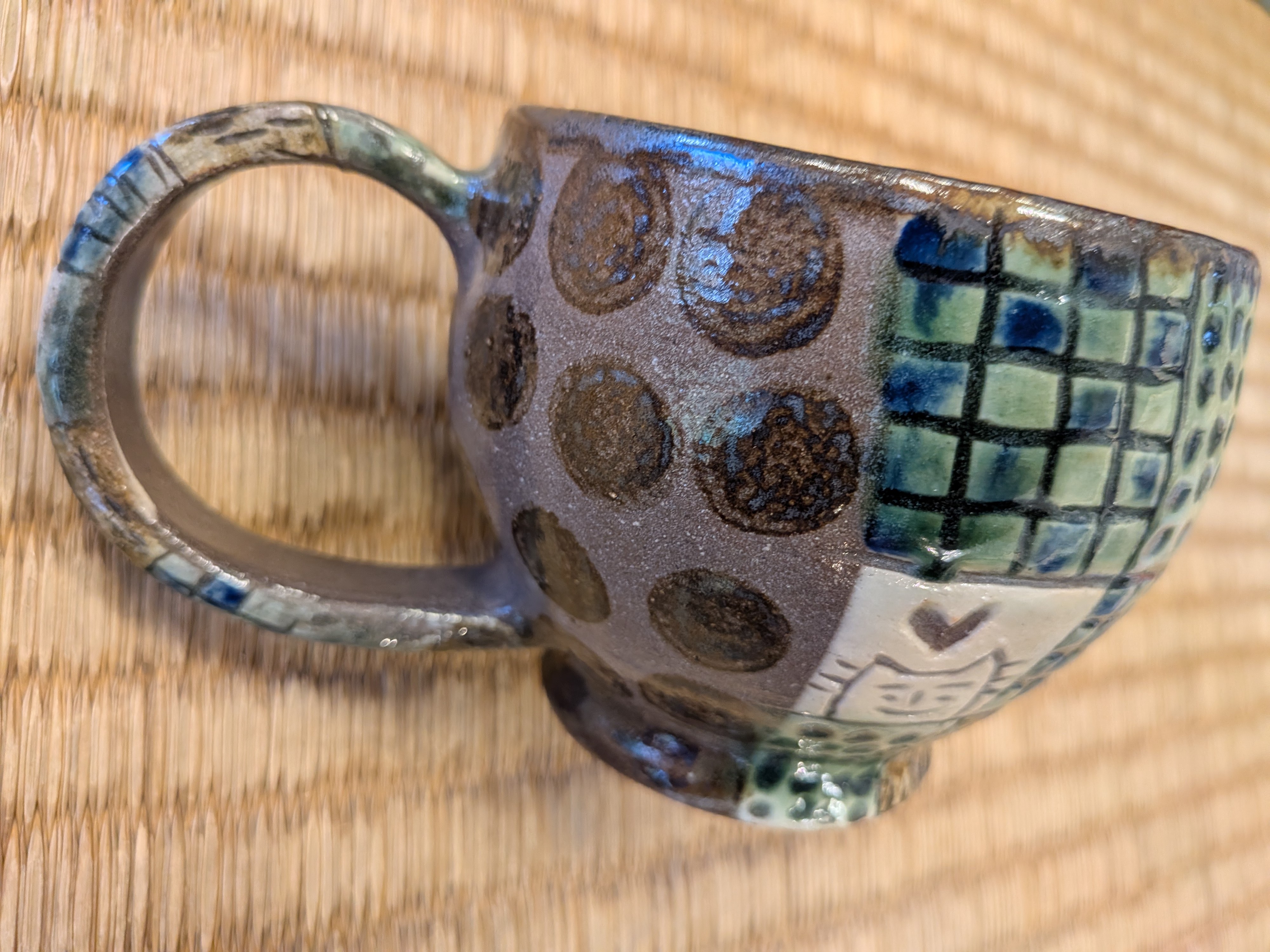 Okinawan Yomitan Yachimun no Sato Pottery Collection: Patchwork Ceramic Mug - thumbnail 1