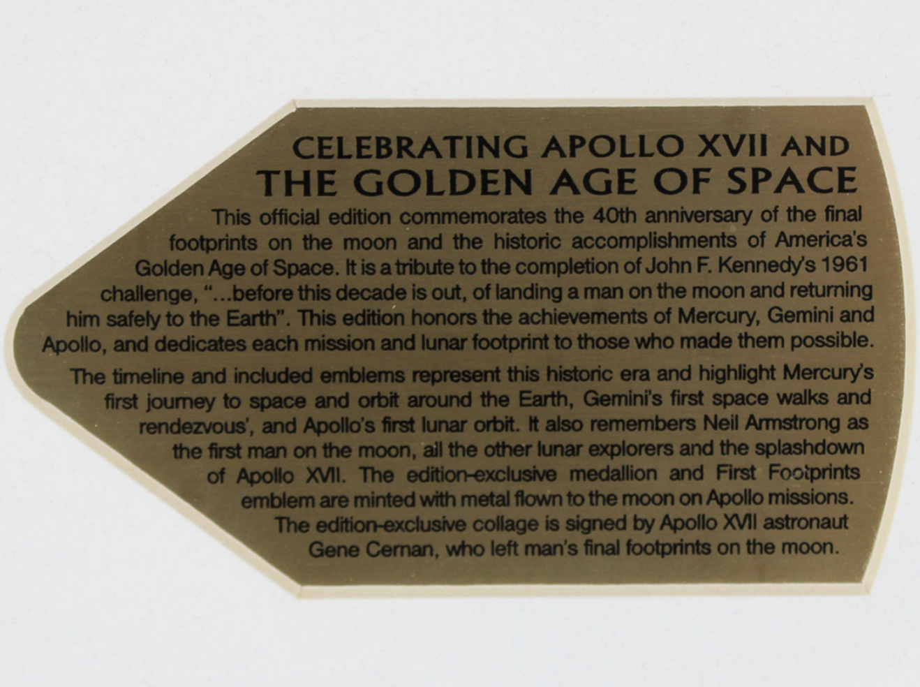Gene Cernan Signed Photo Display — Apollo 17 XVII: Celebrating the Golden Age of Space Heritage & Historical Collectibles - image 6