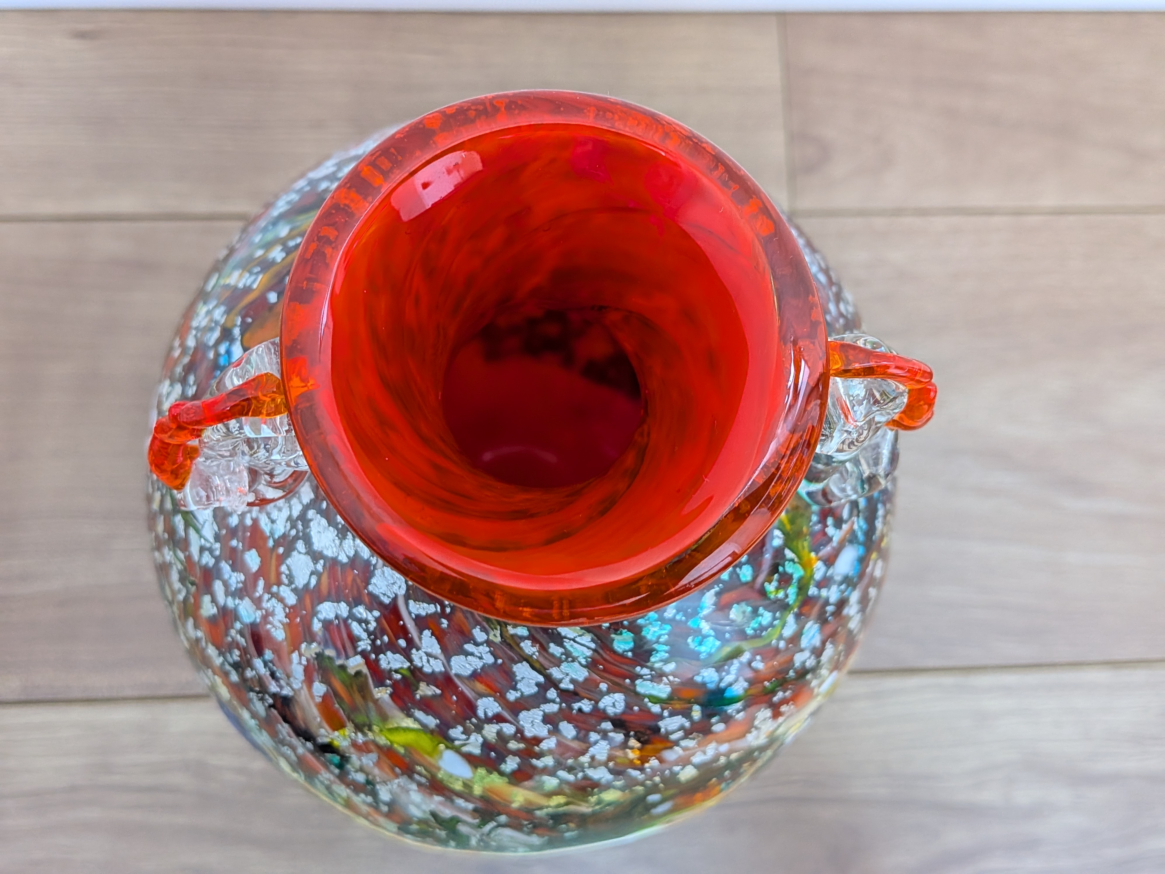 Authentic Italian Murano Art Glass Collection: Master Stefano Toso (S. Toso) - Venetian Tutti Frutti & Silver Leaf Amphora Vase, Vaso a Anfora - thumbnail 5