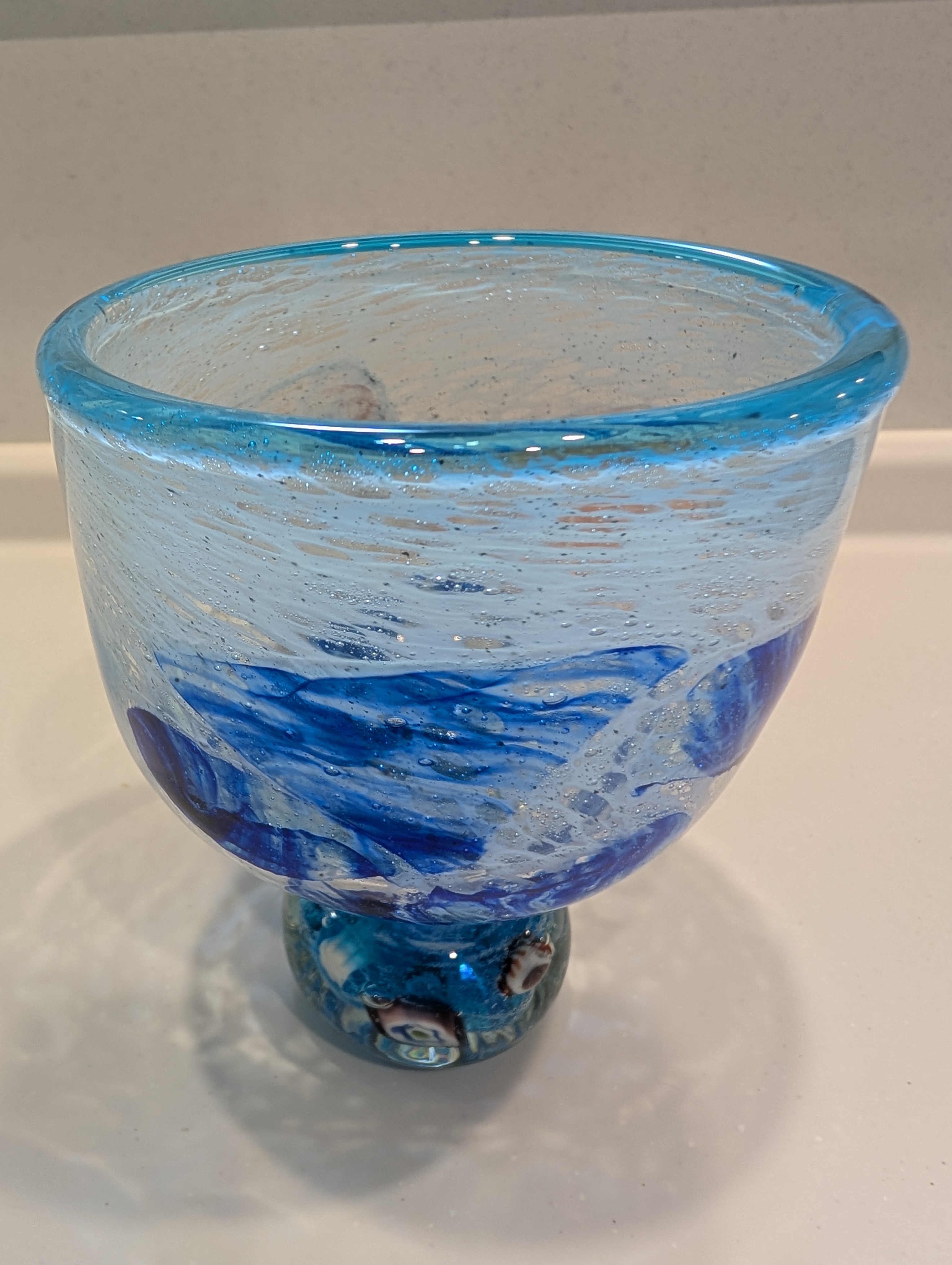 Okinawan Ryukyu Glass Collection: Artisan Ryukyu Glass Stemmed Bowl - thumbnail 1