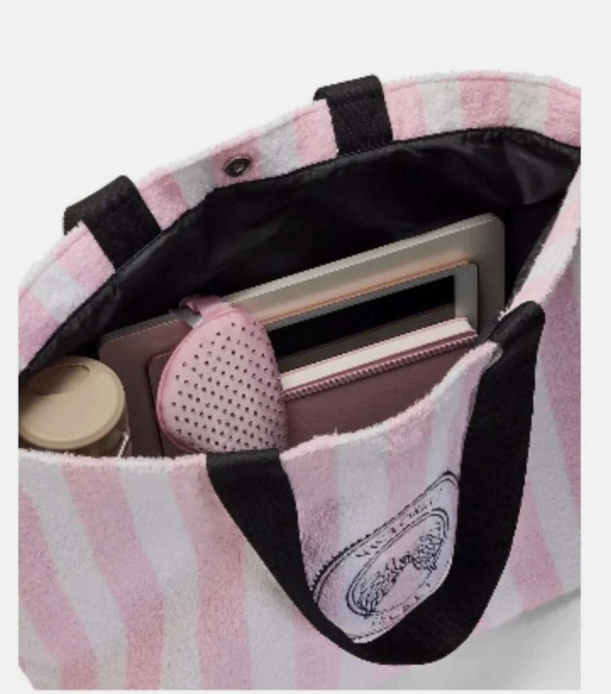 Victoria's Secret Pink & White Striped Terry Cloth Beach Tote Bag - image 3