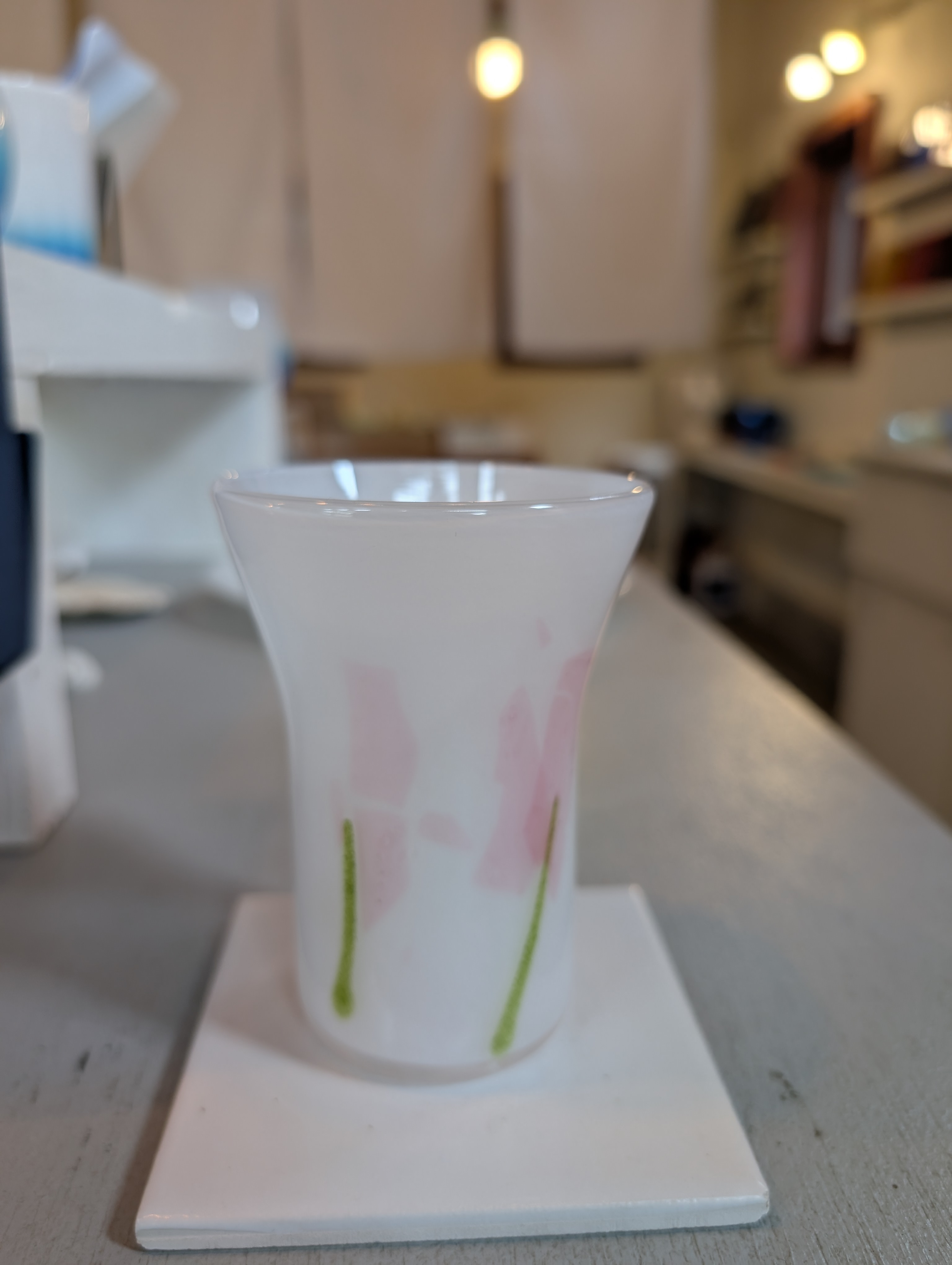 Okinawan Ryukyu Nago Fine Glass Collection: Glass Art Ai, Hand-Blown Frosted Floral Glass Tumbler, Orchid / Bougainvillea Series - thumbnail 1