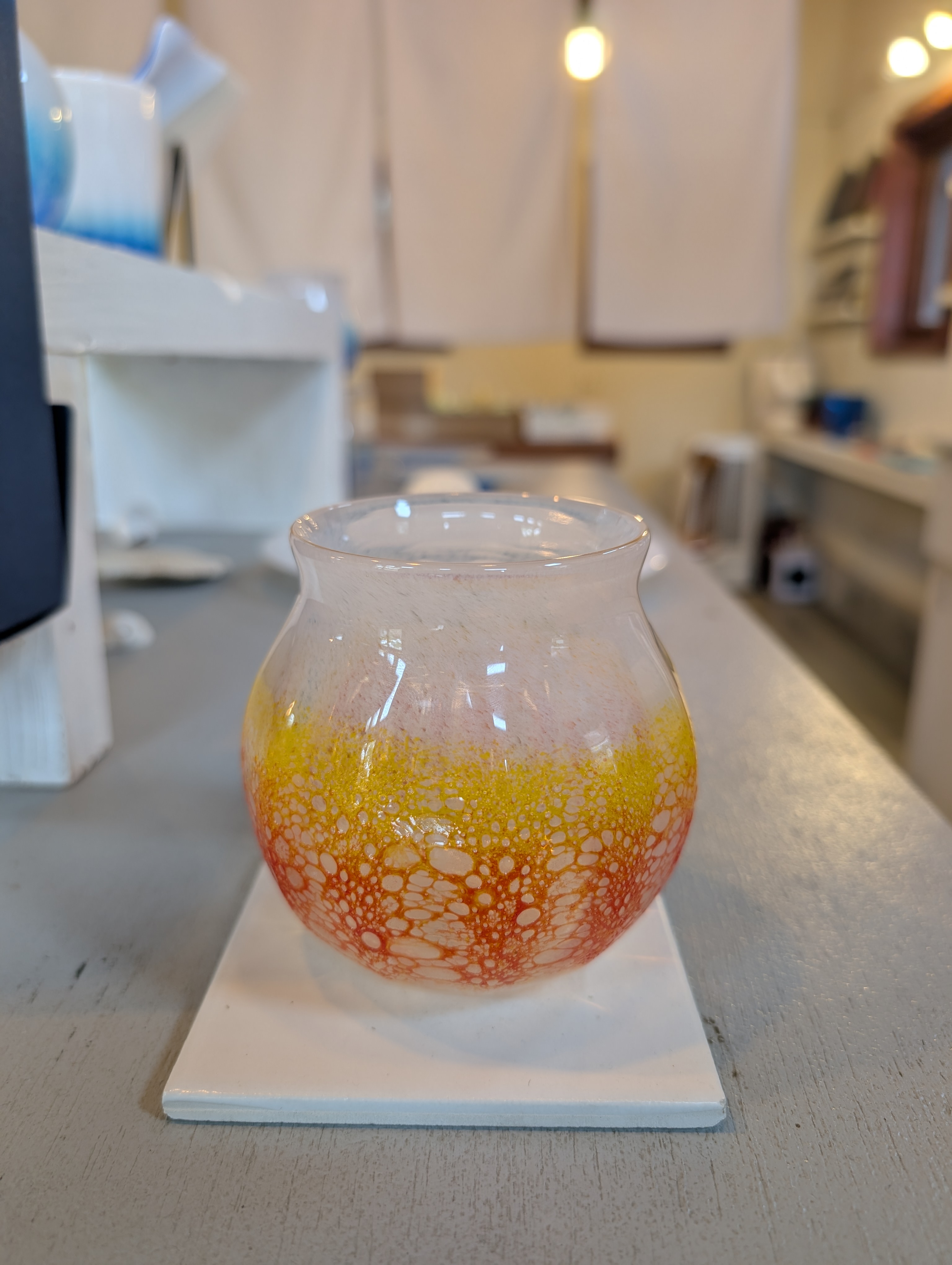 Okinawan Ryukyu Nago Fine Glass Collection: Glass Art Ai, Hand-Blown Zakimi Castle Wall Crackle Glass Tumbler / Rock Glass 座喜味城 Series - thumbnail 2