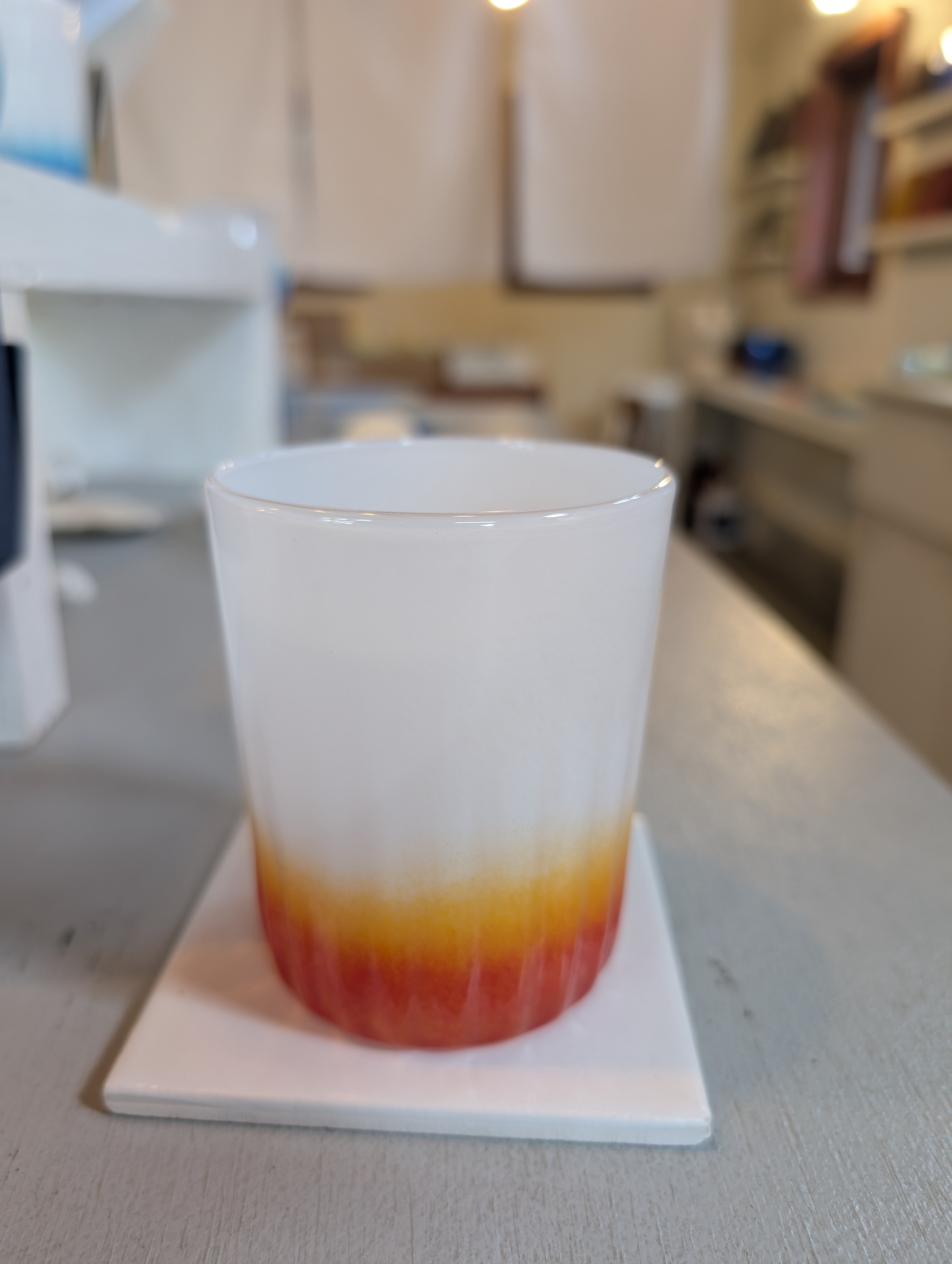 Okinawan Ryukyu Nago Fine Glass Collection: Glass Art Ai, Hand-Blown “Sunset / Sunburst” Okinawan Beach Glass Tumbler Sunset Shoreline Series - image 1