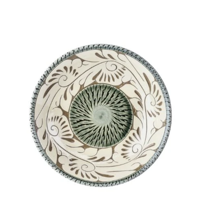 Okinawan Ryukyu Tsuboya-yaki Yachimun Pottery Collection:  Ikutouen Handmade Shironuki Karakusa Plate - thumbnail 1