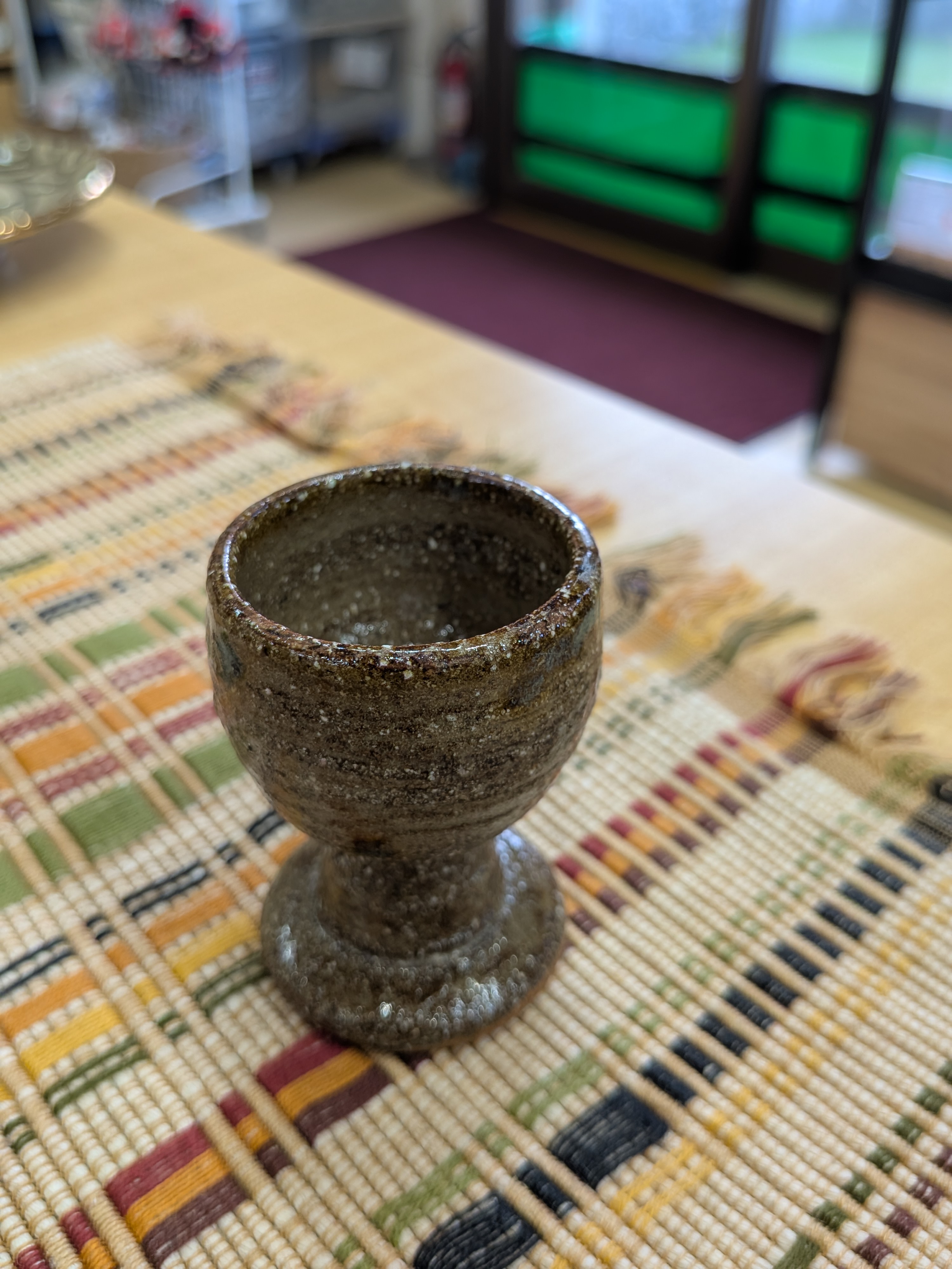 Okinawan Ryukyu Historic Clay Collection: Master Katsunosuke Futamata, Handcrafted Shuri Castle Restored-Clay Pedestal Sake Cup (ぐい呑み) - image 1