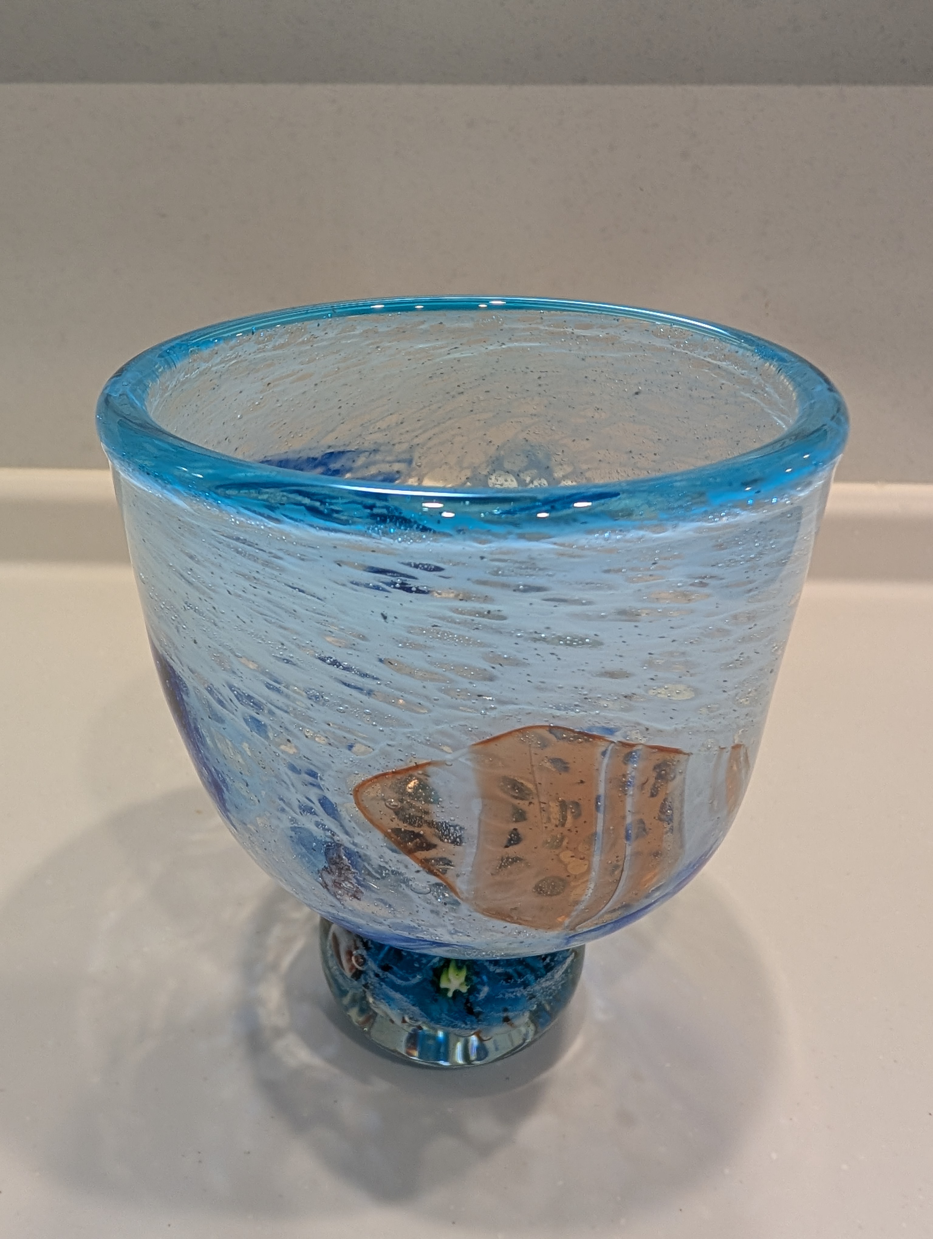 Okinawan Ryukyu Glass Collection: Artisan Ryukyu Glass Stemmed Bowl - thumbnail 2