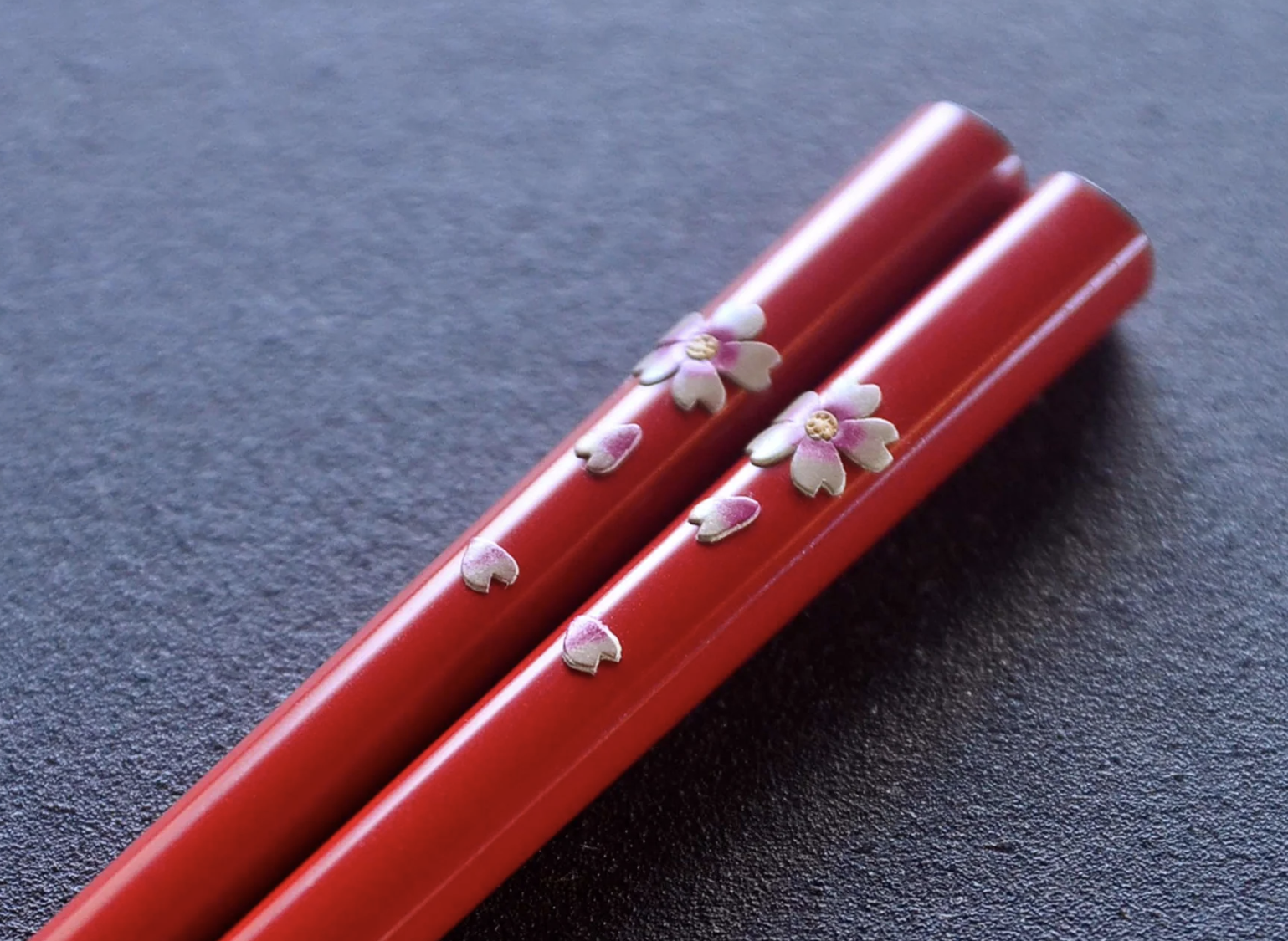 Okinawan Ryukyu Naha Lacquerware Collection: Kakuman Fine Lacquerware, Handcrafted Vermilion Urushi & Sakura Mother-of-Pearl (Raden) Chopsticks - thumbnail 2