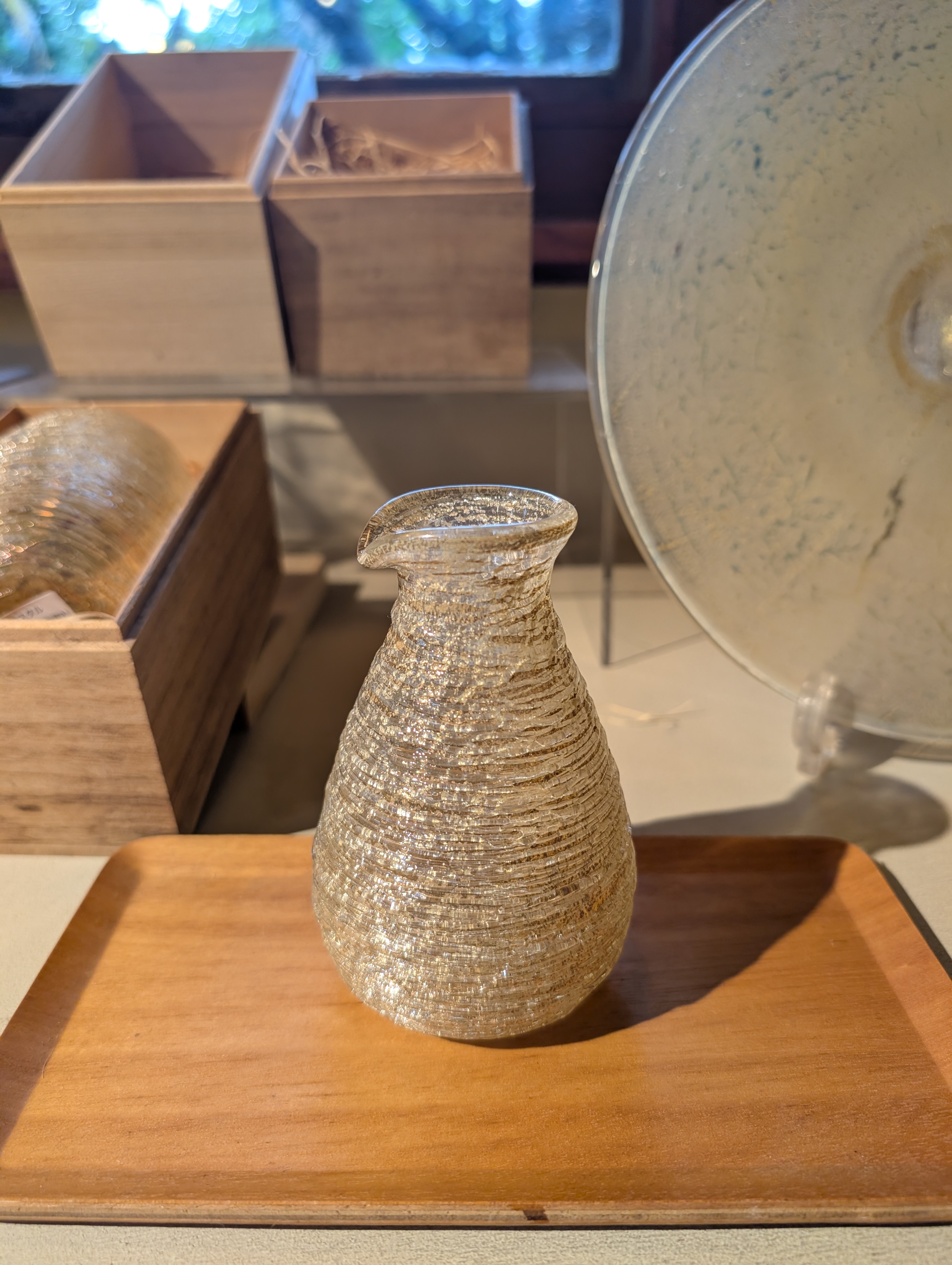 Okinawan Heritage Ryukyu Nago Fine Glass Collection: Glass Art Ai (グラスアート藍), Hand-Blown Textured Sake Decanter (Tokkuri) - thumbnail 2
