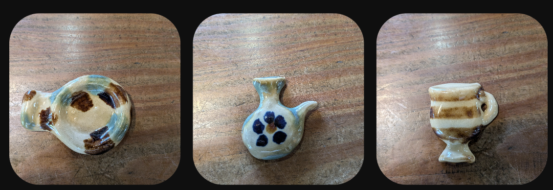 Okinawan Ryukyu Historic Clay Collection: Tsunehide Kobo (常秀工房) Studio Artisans - Handcrafted Okinawan Yachimun Miniature Ceramic Chopstick Rest Set / Hashioki (箸置き 3点組) - thumbnail 1
