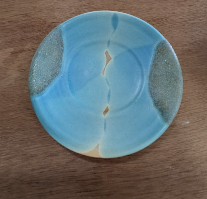 Uruma Pottery Studio (Sato Shinji): Hand-Crafted "Uruma Blue" Ceramic Saucer Plate / Appetizer Dish - thumbnail 1