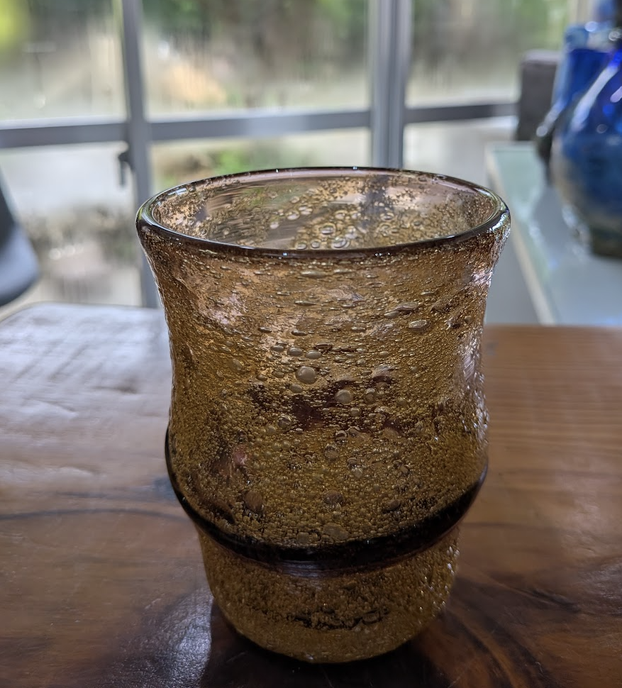 Okinawan Ryukyu Hand-Blown Glass Collection: Third-Generation Artisan Ayumu Inamine (稲嶺 歩夢) - Amber-Bronze Bubble Glass Tumbler (宙吹ガラス) - thumbnail 1