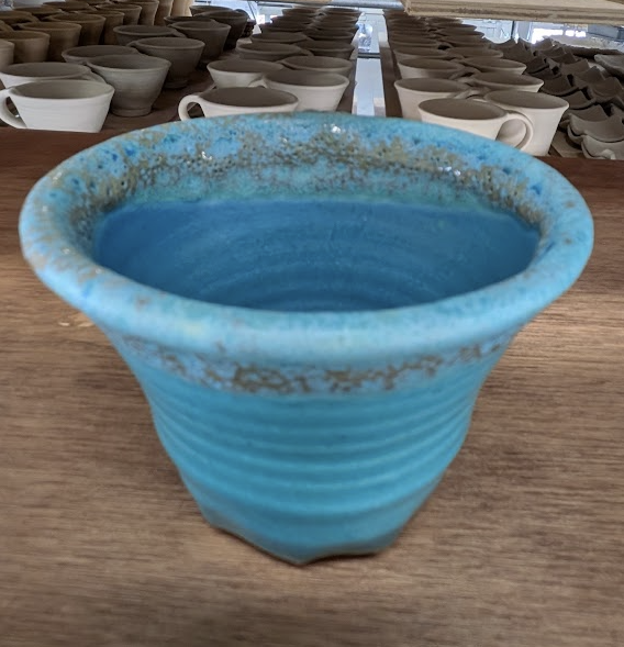 Uruma Pottery Studio (Sato Shinji): Hand-Carved "Uruma Blue" Ceramic Mug / Coffee Cup - image 2