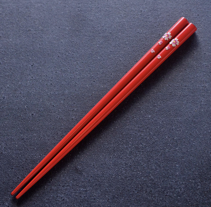 Okinawan Ryukyu Naha Lacquerware Collection: Kakuman Fine Lacquerware, Handcrafted Vermilion Urushi & Sakura Mother-of-Pearl (Raden) Chopsticks - thumbnail 1
