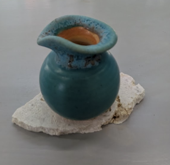 Uruma Pottery Studio (Sato Shinji): Hand-Crafted "Uruma Blue" Miniature Pitcher Creamer Vessel - thumbnail 1