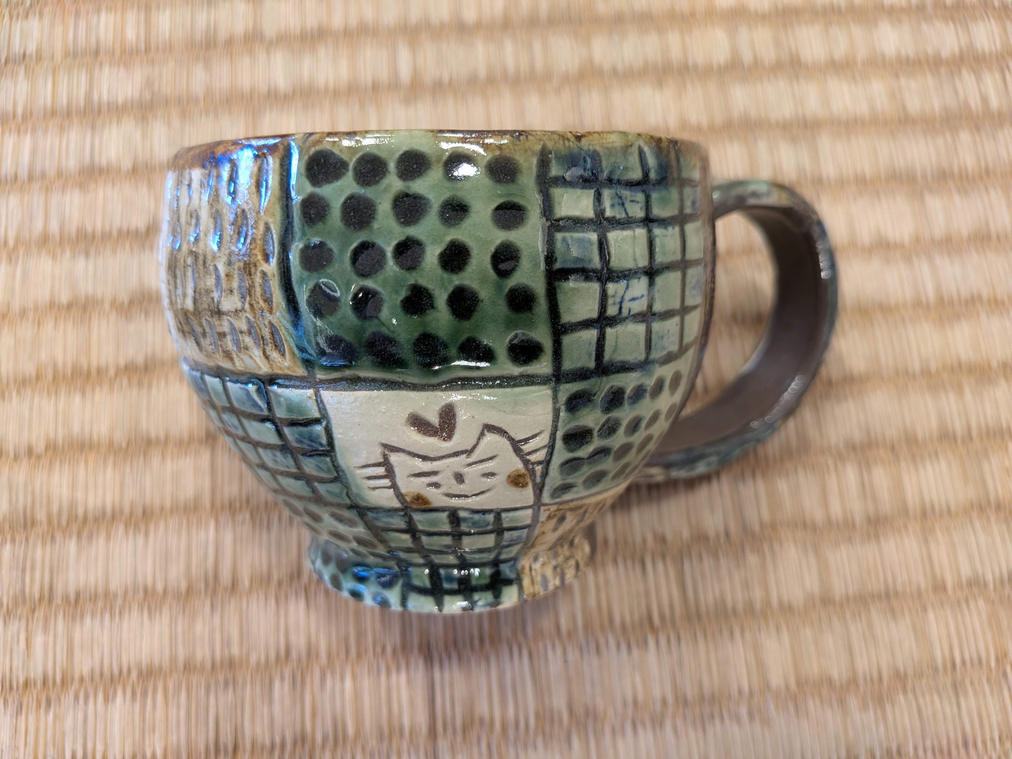Okinawan Yomitan Yachimun no Sato Pottery Collection: Patchwork Ceramic Mug - thumbnail 2
