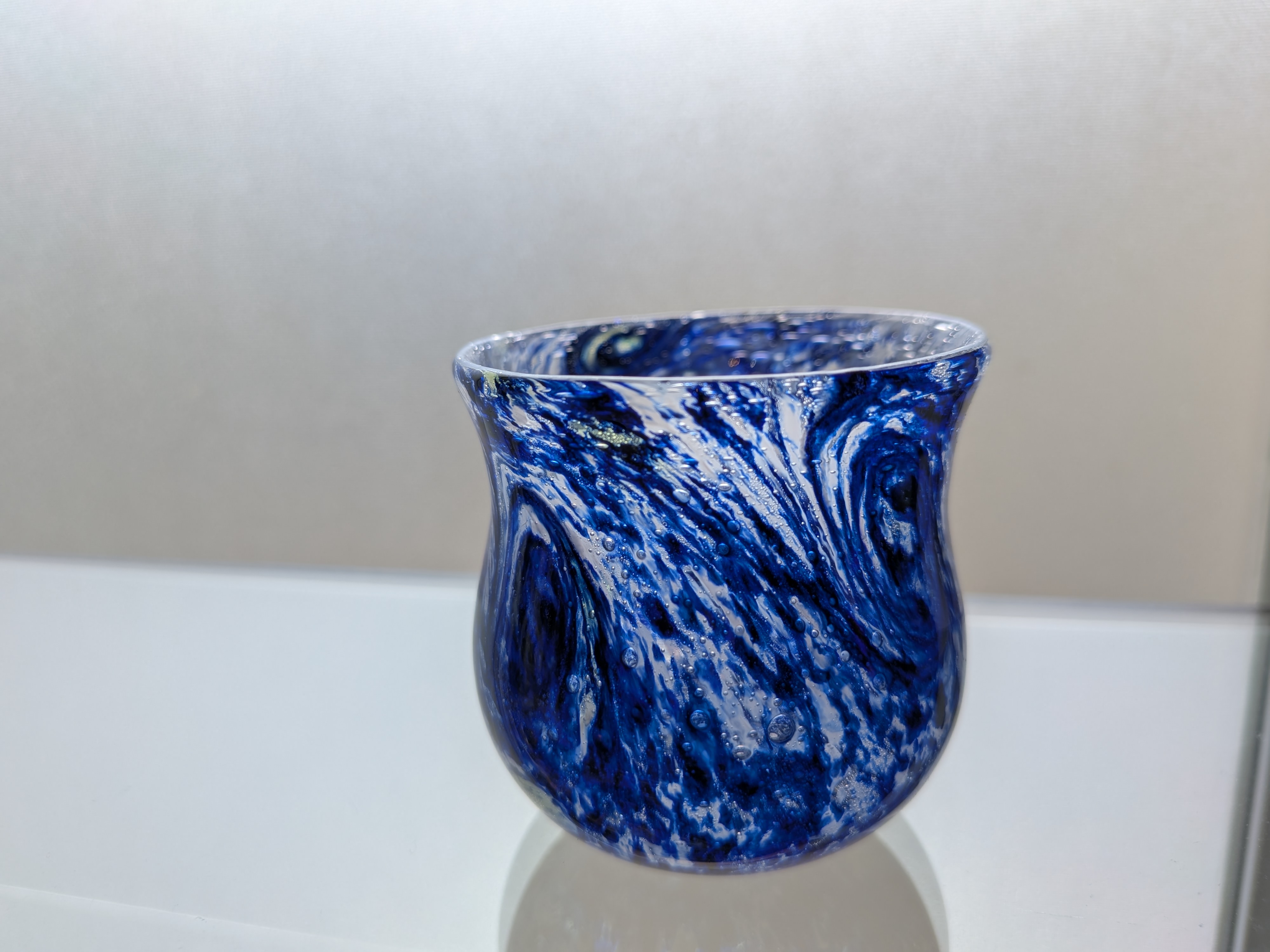Okinawan Ryukyu Hand-Blown Glass Collection: Takumi Kōbō Studio - Master Takumi Matsumuro (松室 巧), Deep Ocean Swirl Fine Art Glass Sake Cup - Earth Edition / 宙吹ガラス - thumbnail 1