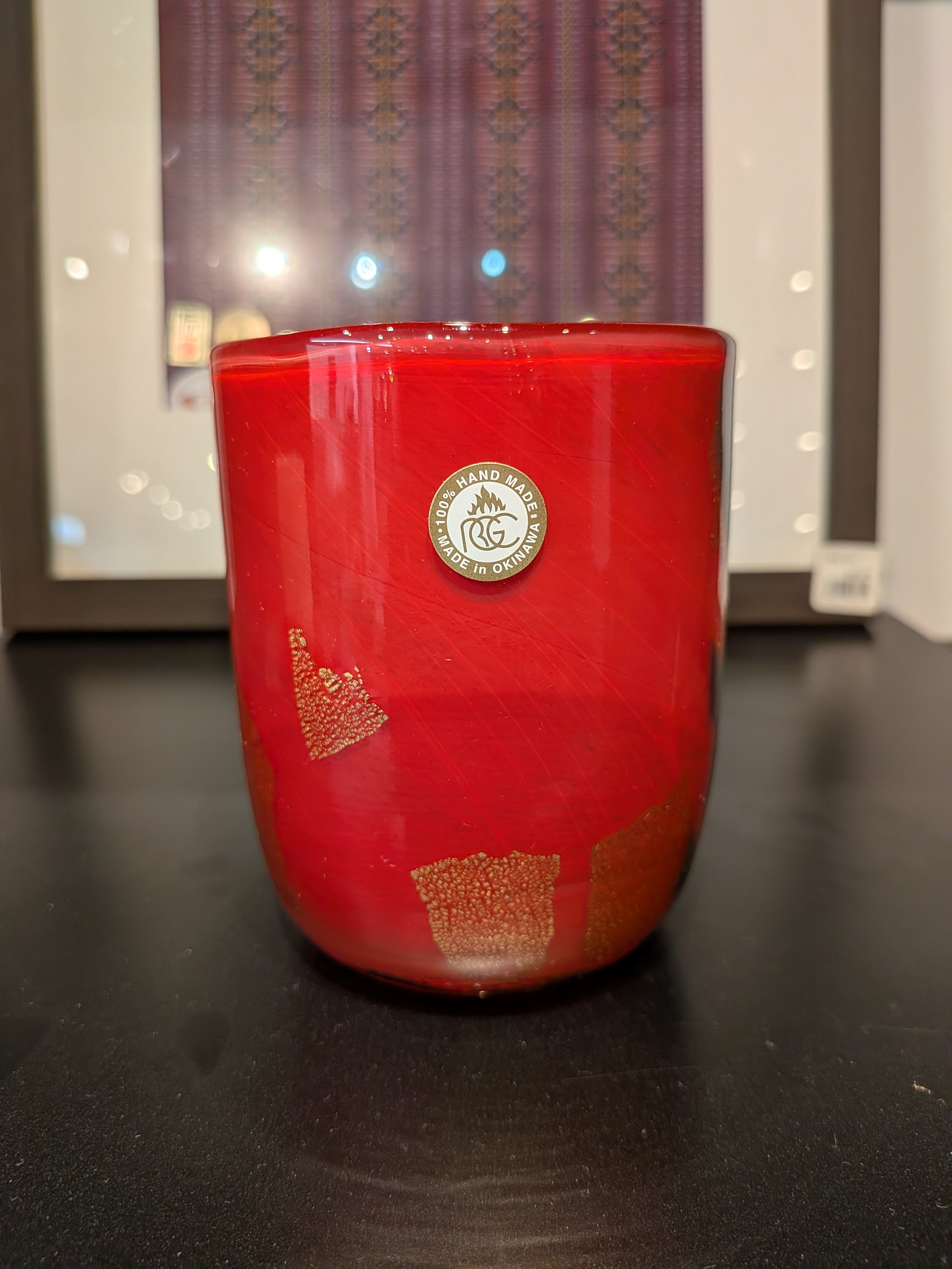 Okinawan Ryukyu Glass Collection: Master Uehara Tokuzo, Crimson Sun Art Tumbler - thumbnail 2