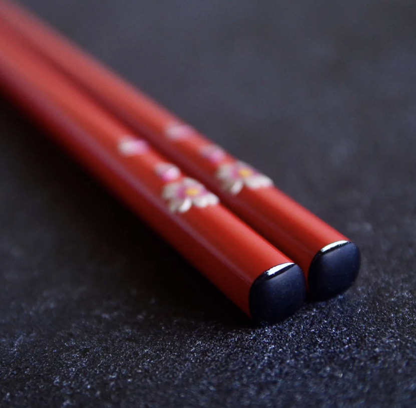 Okinawan Ryukyu Naha Lacquerware Collection: Kakuman Fine Lacquerware, Handcrafted Vermilion Urushi & Sakura Mother-of-Pearl (Raden) Chopsticks - thumbnail 3