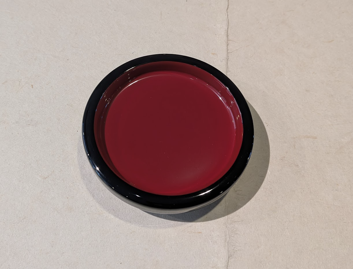 Okinawan Ryukyu Lacquerware Collection: Kakuman Fine Lacquerware, Handcrafted Two-Tone Crimson & Jet Black Urushi Round Dish / Coaster Plate - thumbnail 1