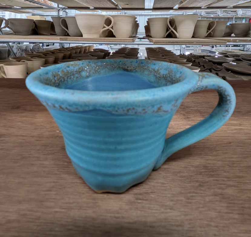 Uruma Pottery Studio (Sato Shinji): Hand-Carved "Uruma Blue" Ceramic Mug / Coffee Cup - thumbnail 1