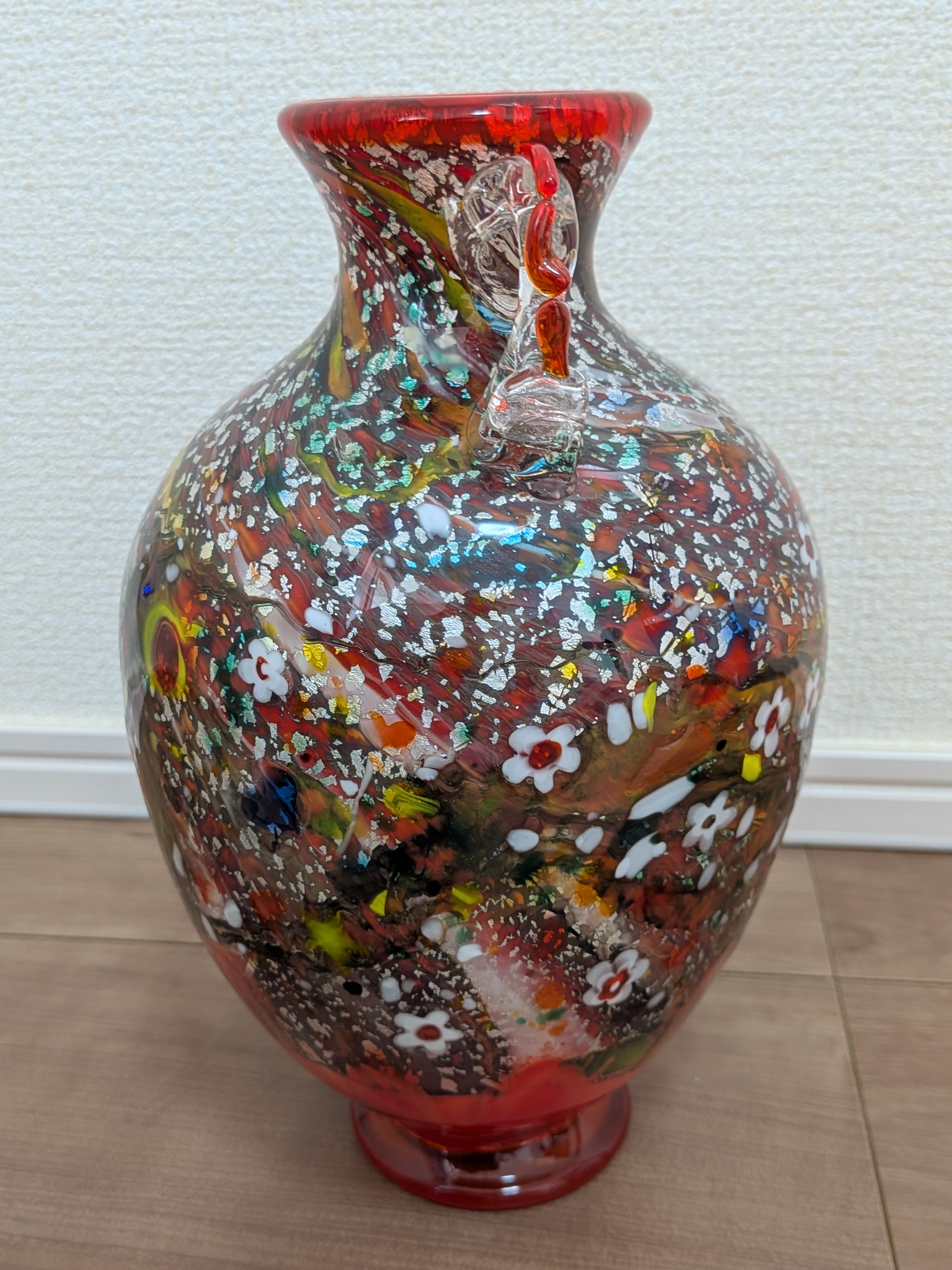 Authentic Italian Murano Art Glass Collection: Master Stefano Toso (S. Toso) - Venetian Tutti Frutti & Silver Leaf Amphora Vase, Vaso a Anfora - thumbnail 2